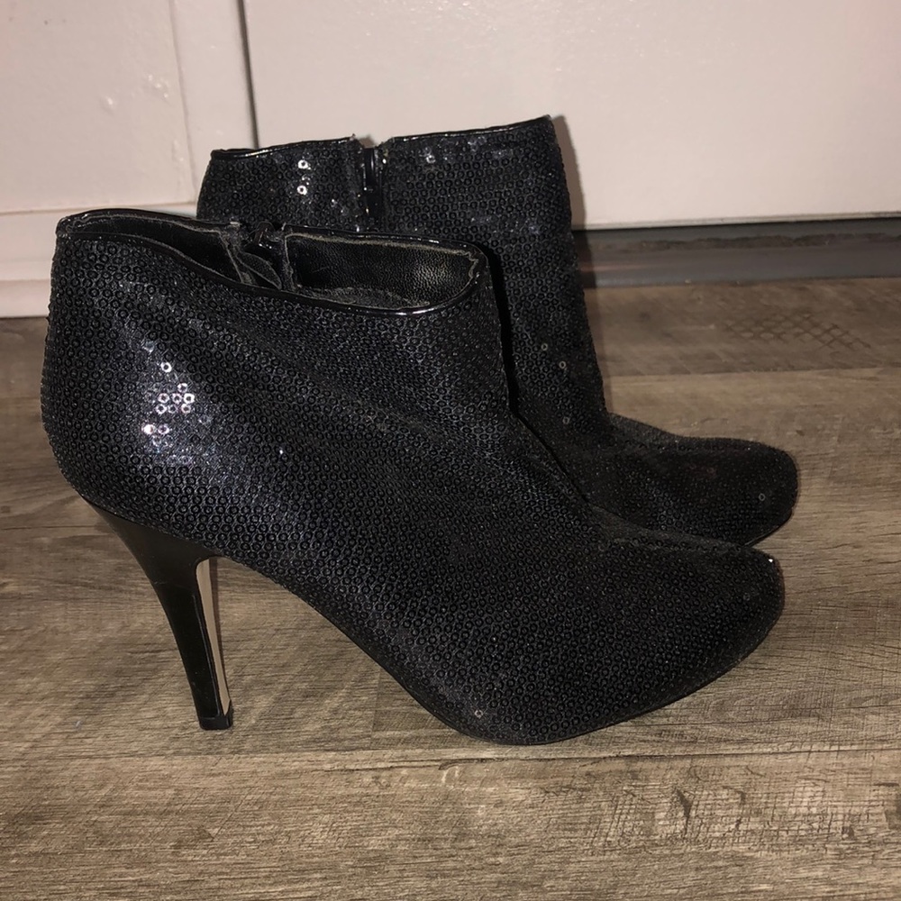 Sequin bootie heels